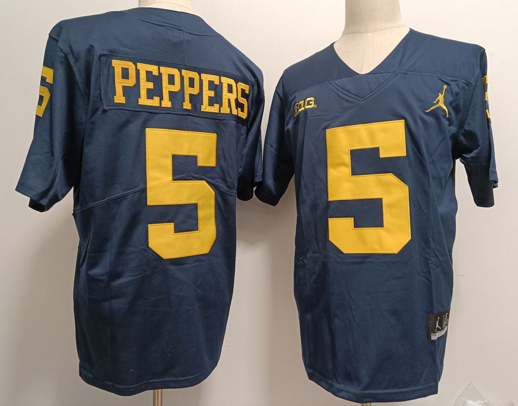 Men Michigan Wolverines #5 Peppers Blue 2025 NCAA Jersey